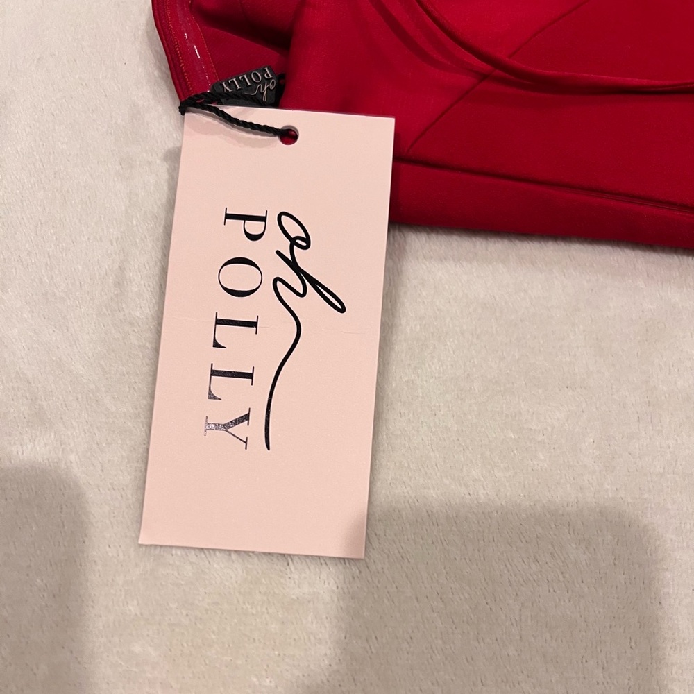 BRAND NEW red size 0 Oh Polly strapless mini homecoming dress with lace up back. - Picture 6 of 9